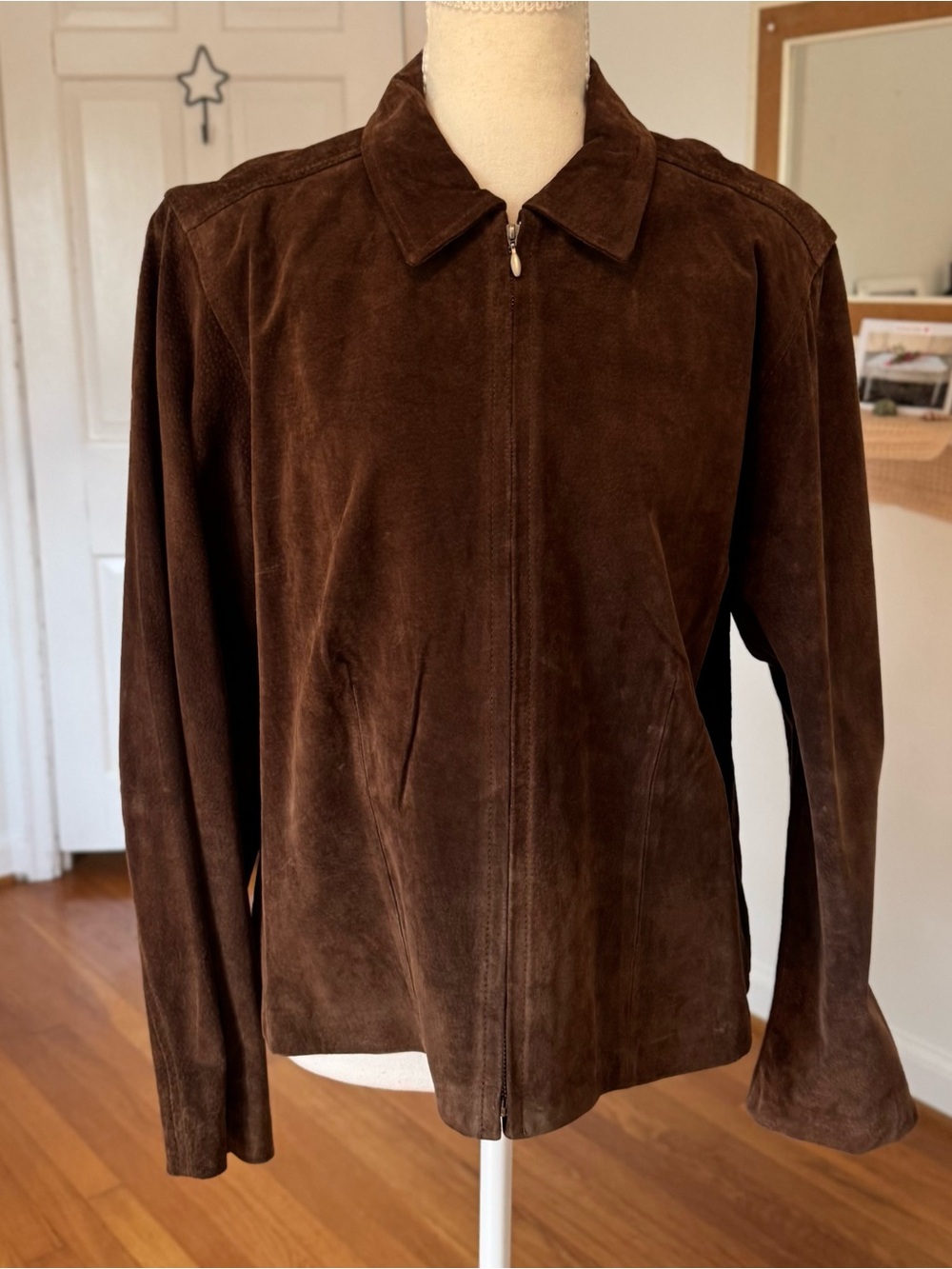 Vintage 90's Y2K Sonoma Chocolate Brown Genuine Suede Zip Front Jacket Sz Large